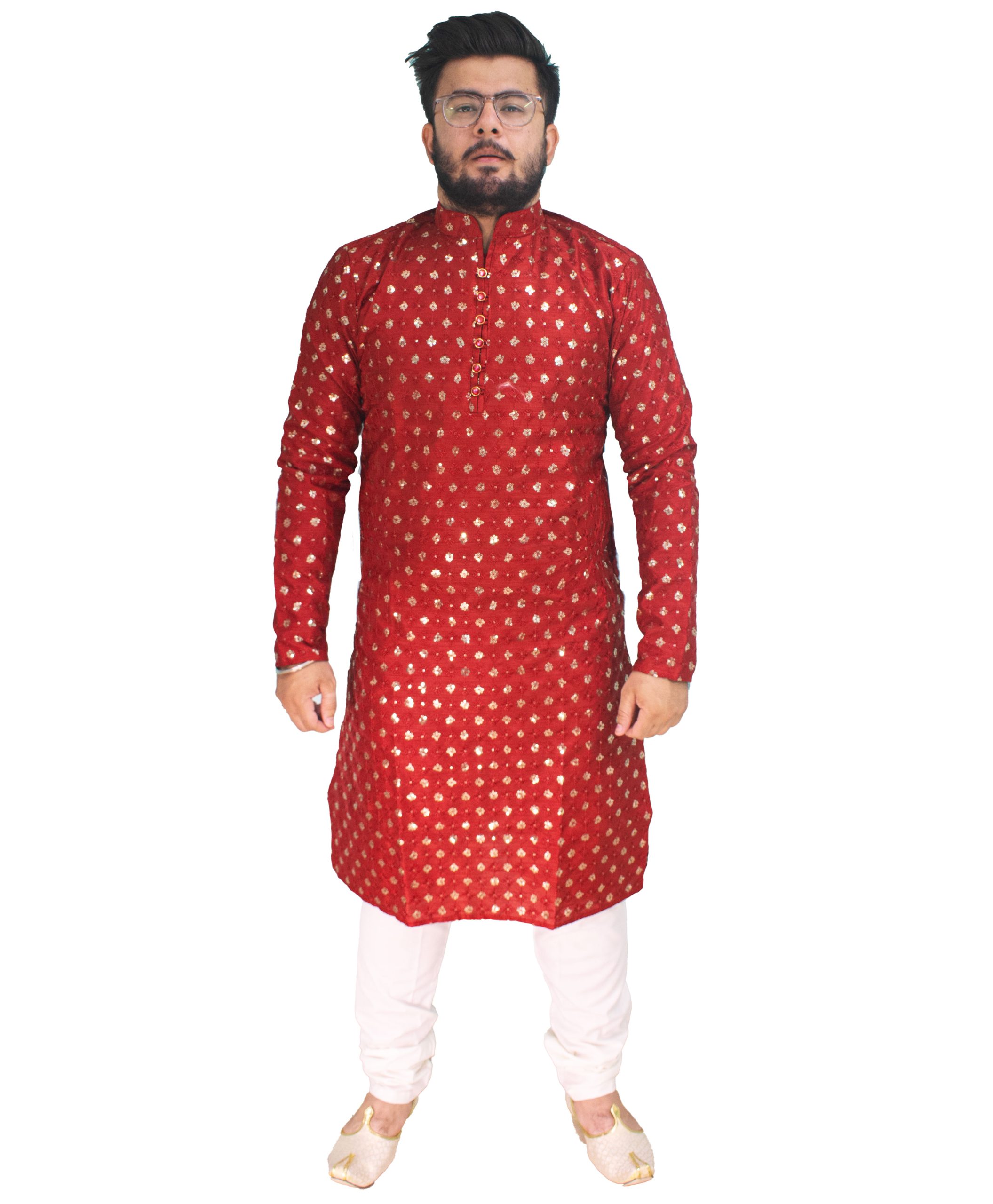 Crimson Blossom Silk Kurta